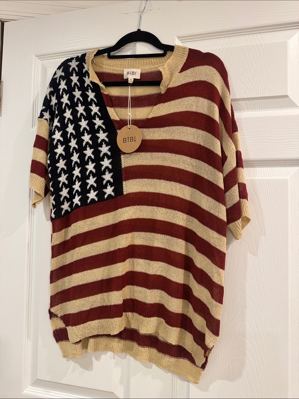 BiBi Red & Cream American Flag Knit Sweater - Picture 3 of 5
